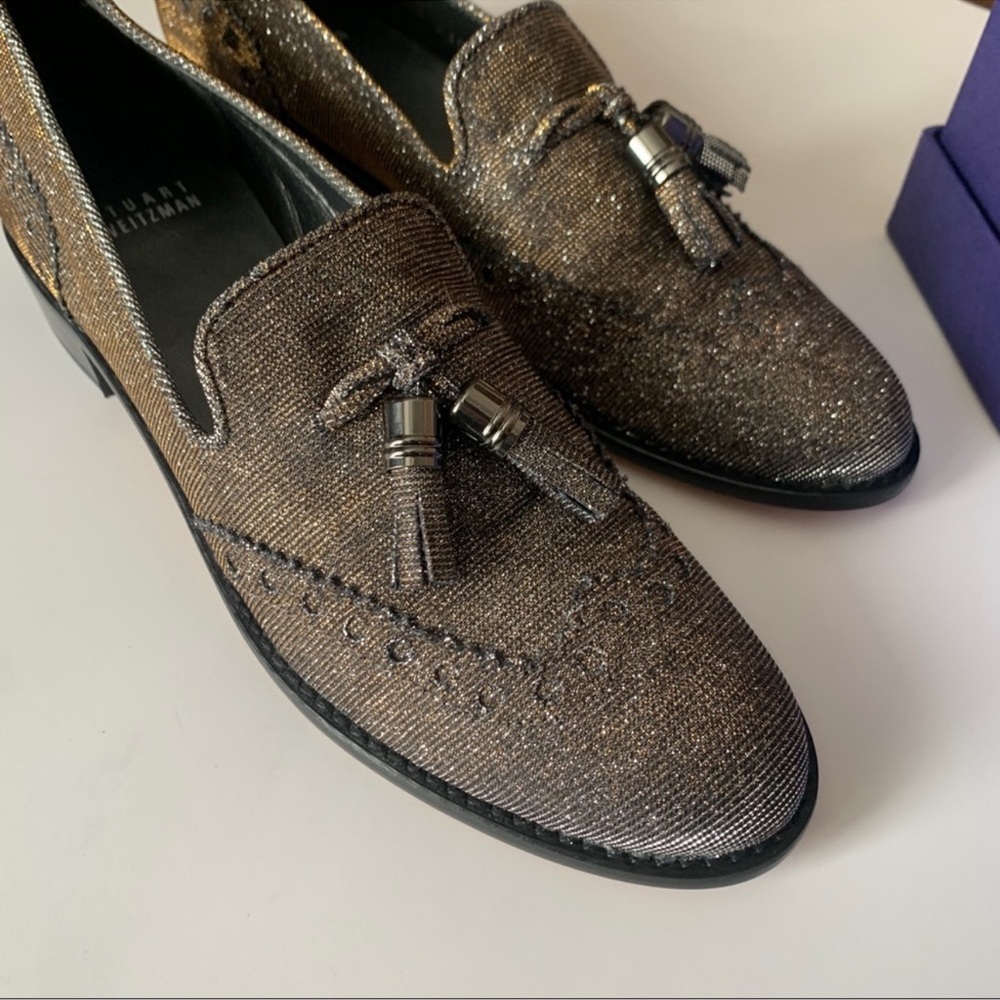 STUART WEITZMAN The Guy Thing Metallic Tassel Loafers In Pyrite Nocturn 6.5N - Picture 5 of 10